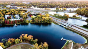 High altitude photo of Elm Creek restoration project.