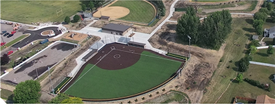 Aerial view of a baseball field.