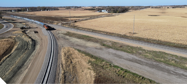 Aerial view of a rail line